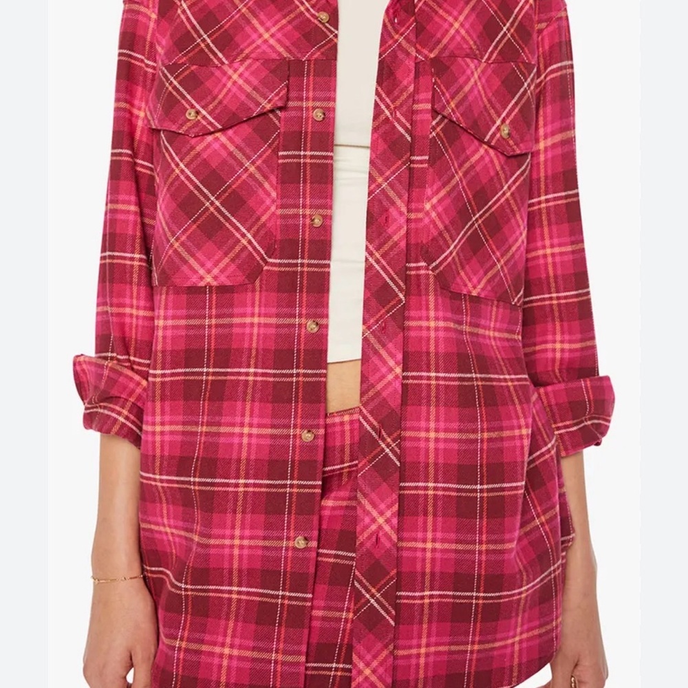 MOTHER Lazy Sunday Rebel Oversized Plaid Shirt XS